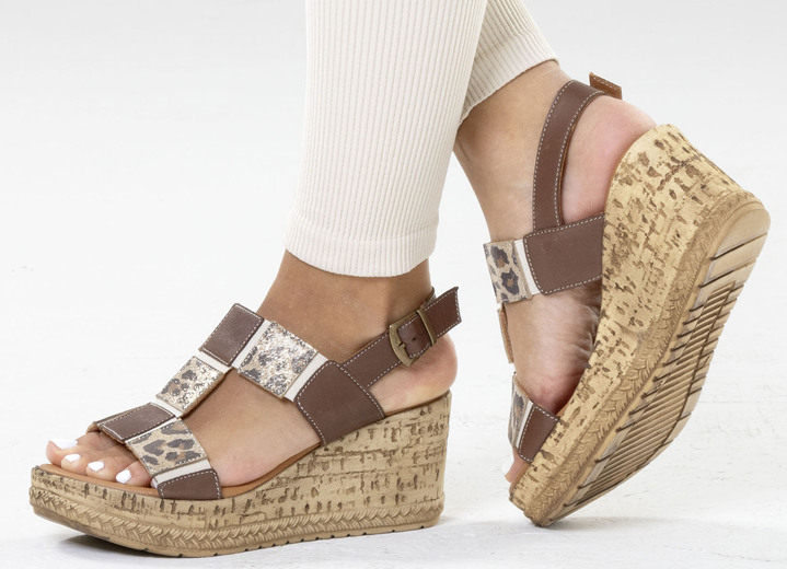 Sandaletten & Pantoletten - Gemini, trendige Damen-Sandaletten, Weite G, aus Leder, in Größe 036 bis 042, in Farbe BRAUN-BEIGE Ansicht 5