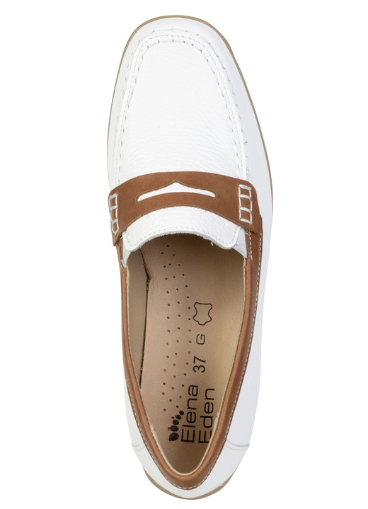 Damenmode - ELENA EDEN, schicke Damen-Slipper, Weite G, mit herausnehmbarem Fußbett, in Größe 036 bis 042, in Farbe WEISS-COGNAC Ansicht 2