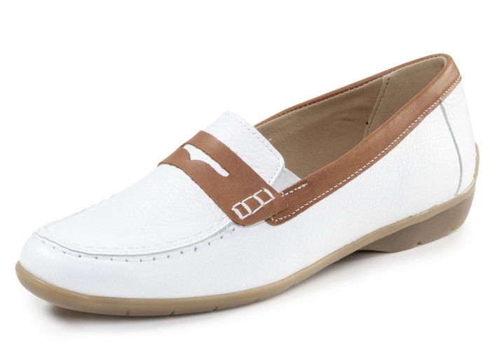 Damenmode - ELENA EDEN, schicke Damen-Slipper, Weite G, mit herausnehmbarem Fußbett, in Größe 036 bis 042, in Farbe WEISS-COGNAC Ansicht 1