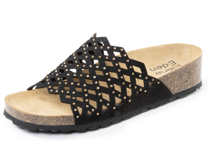 Sandaletten & Pantoletten - ELENA EDEN, leichte Damen-Pantoletten, Weite G, mit Lederfußbett, in Größe 036 bis 042, in Farbe SCHWARZ Ansicht 1