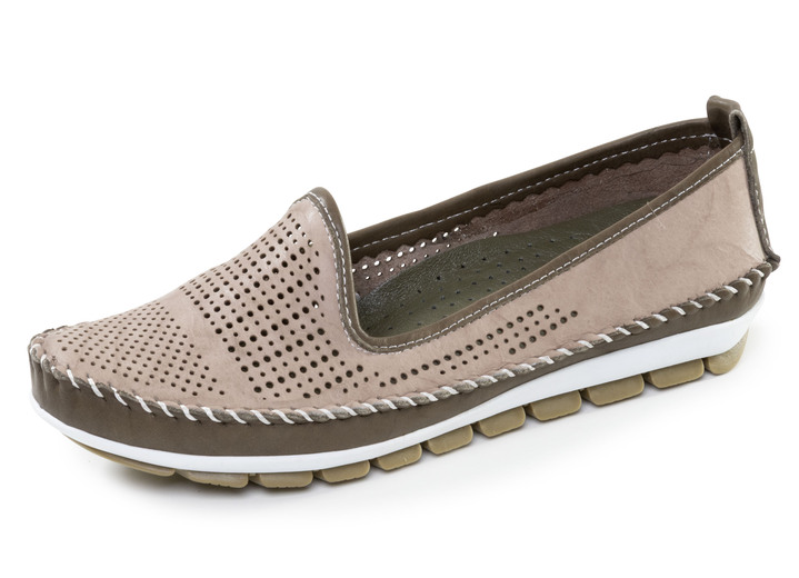 Slipper & Schnürschuhe - Gemini, sommerliche Damen-Slipper, Weite G, mit herausnehmbarem Fußbett, in Größe 036 bis 042, in Farbe TAUPE-OLIV Ansicht 1