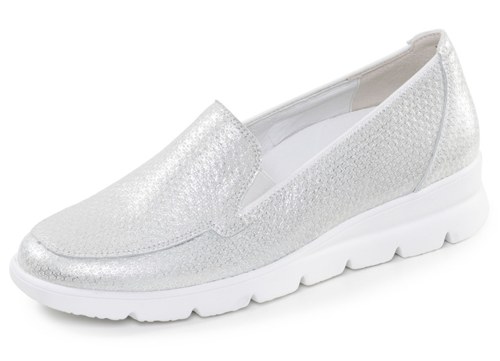 Slipper & Schnürschuhe - Waldläufer, bequeme Damen-Slipper, Weite H, mit herausnehmbarem Fußbett, in Größe 3 1/2 bis 8, in Farbe SILBER Ansicht 1