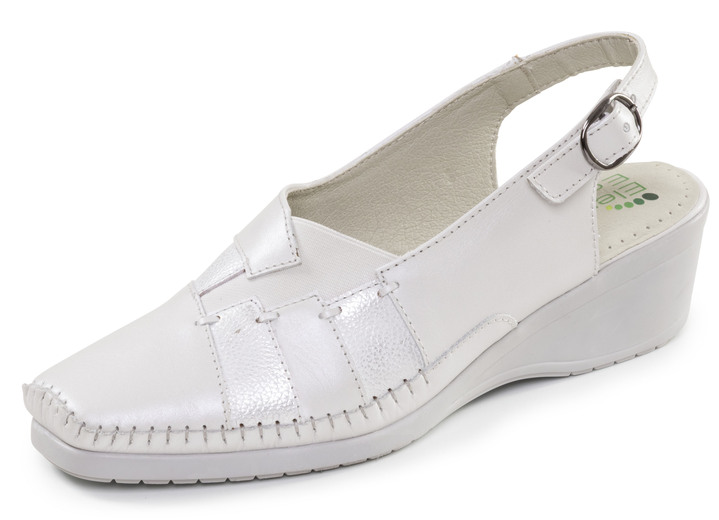 Sandaletten & Pantoletten - ELENA EDEN, schicke Damen-Sandalen, Weite G, mit Gummizug, in Größe 036 bis 042, in Farbe ECRU-SILBER Ansicht 1