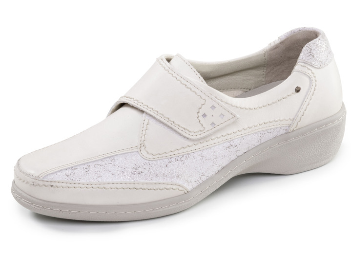 Slipper & Schnürschuhe - ELENA EDEN, komfortable Damen-Slipper, Weite G, mit herausnehmbarem Fußbett, in Größe 036 bis 042, in Farbe ECRU-SILBER Ansicht 1