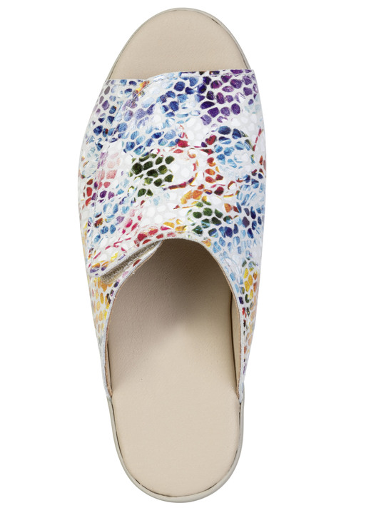 Sandaletten & Pantoletten - Bequeme Damen-Pantoletten, Weite G, mit Klettverschluss, in Größe 036 bis 041, in Farbe WEISS-BUNT Ansicht 2