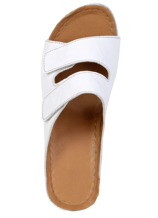 Damenmode - Bequeme Damen-Pantoletten, Weite G, mit Klettverschluss, in Größe 036 bis 042, in Farbe WEISS Ansicht 2