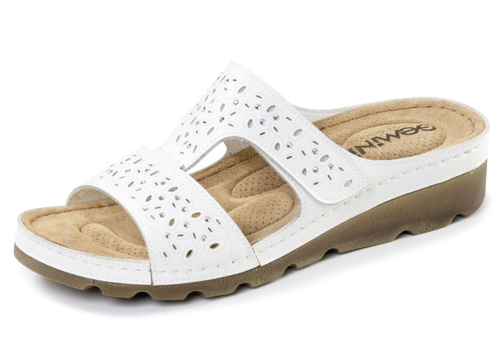 Sandaletten & Pantoletten - Gemini, bequeme Damen-Pantoletten, Weite G, mit Klettverschluss, in Größe 036 bis 042, in Farbe ALTGOLD Ansicht 4