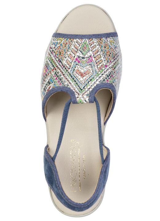 Sandaletten & Pantoletten - Sommerliche Damen-Sandalen, Weite G, mit Elastikbändchen, in Größe 036 bis 041, in Farbe BLAU-BUNT Ansicht 2