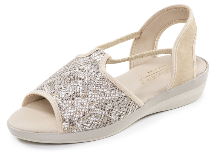 Sandaletten & Pantoletten - Sommerliche Damen-Sandalen, Weite G, mit Elastikbändchen, in Größe 036 bis 041, in Farbe BEIGE Ansicht 1