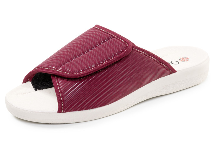 Damenmode - Bequeme Damen-Hausschuhe, Weite H, mit Klettverschluss, in Größe 036 bis 042, in Farbe BORDEAUX Ansicht 1