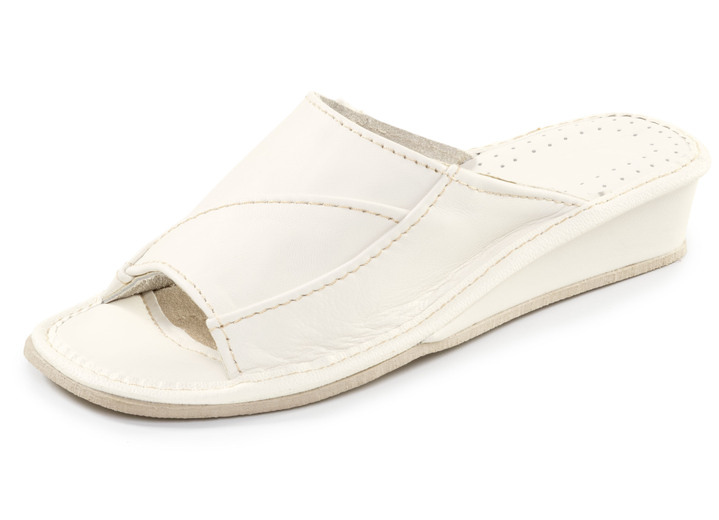 Sandaletten & Pantoletten - Klassische Damen-Pantoletten, aus Leder, in Größe 036 bis 042, in Farbe CREME Ansicht 1