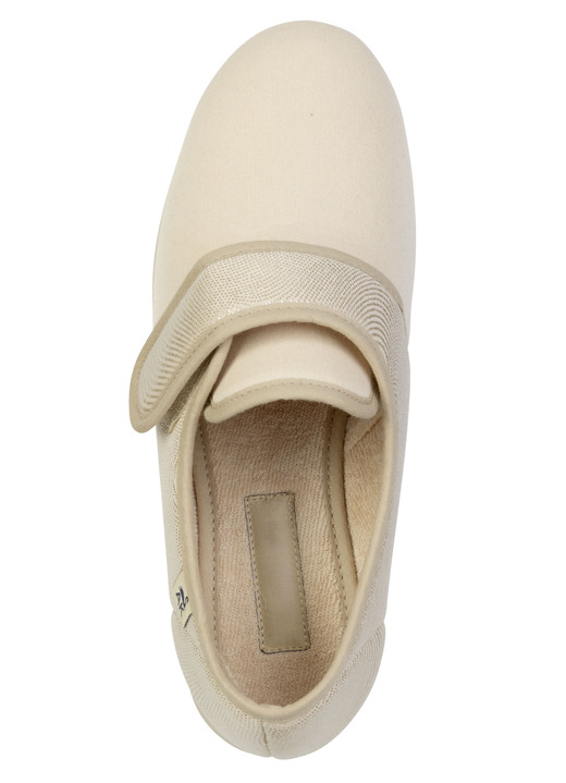 Hausschuhe - Bequeme Damen-Klettschuhe, aus angenehm gepolstertem Textilmaterial, in Größe 036 bis 042, in Farbe BEIGE Ansicht 2