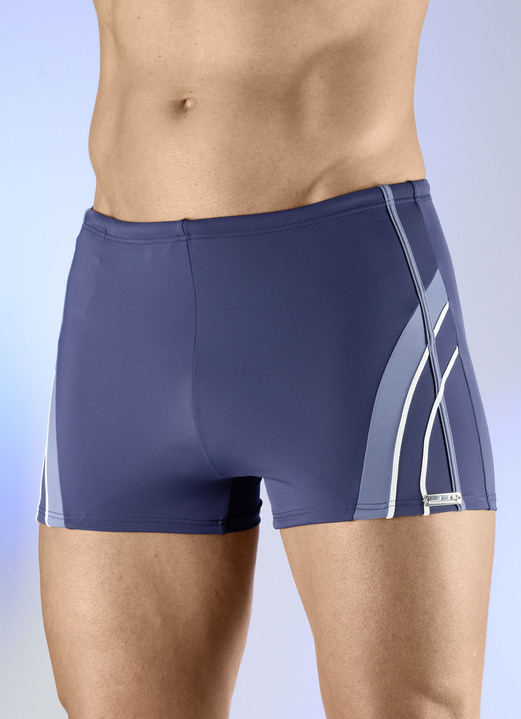 Badehosen - wavebreaker Badepants mit bunten Einsätzen, in Größe 004 bis 012, in Farbe MARINE-RAUCHBLAU-WEISS