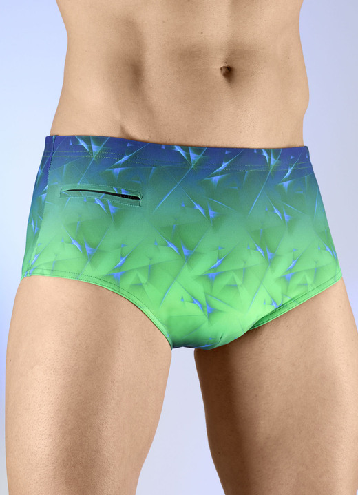 Badehosen - Badehose in höherer Slipform, in Größe 004 bis 010, in Farbe GRÜN-MARINE