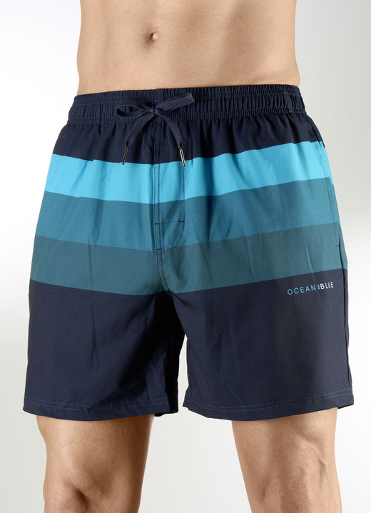 Badeshorts - Badeshorts mit buntem Druckdessin, Microfaser, in Größe 004 bis 012, in Farbe MARINE-BUNT