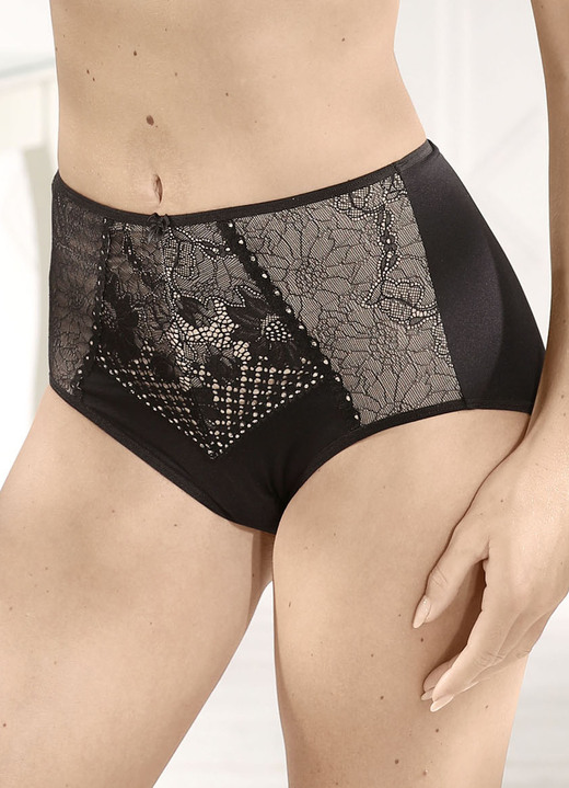 Slips - Miss Mary Miederslip mit unterlegter Elastikspitze, in Größe 038 bis 054, in Farbe SCHWARZ Ansicht 3