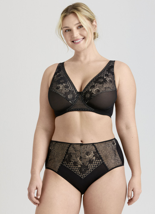 Slips - Miss Mary Miederslip mit unterlegter Elastikspitze, in Größe 038 bis 054, in Farbe SCHWARZ Ansicht 2