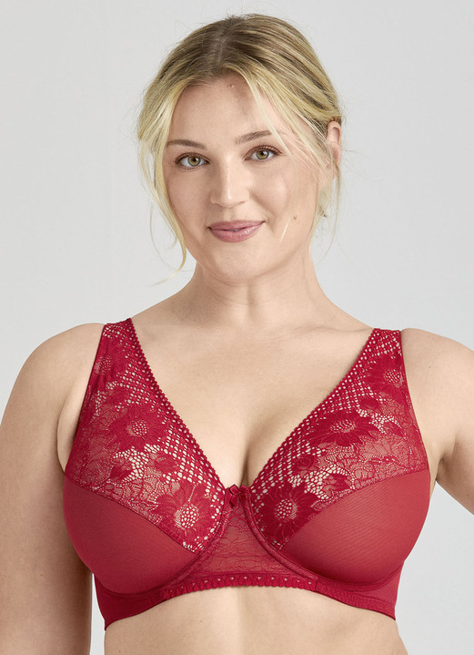 Bügel-BH - Miss Mary Bügel-BH mit floraler Elastikspitze, in Größe 075 bis 105, in Cup E, in Farbe ROT Ansicht 4