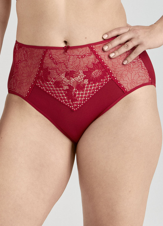 Slips - Miss Mary Miederslip mit unterlegter Elastikspitze, in Größe 038 bis 054, in Farbe ROT Ansicht 1