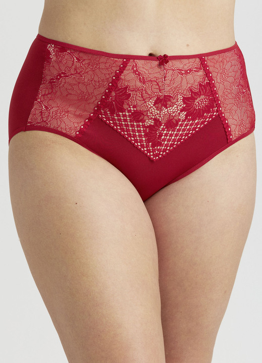 Slips - Miss Mary Miederslip mit unterlegter Elastikspitze, in Größe 038 bis 054, in Farbe ROT Ansicht 5