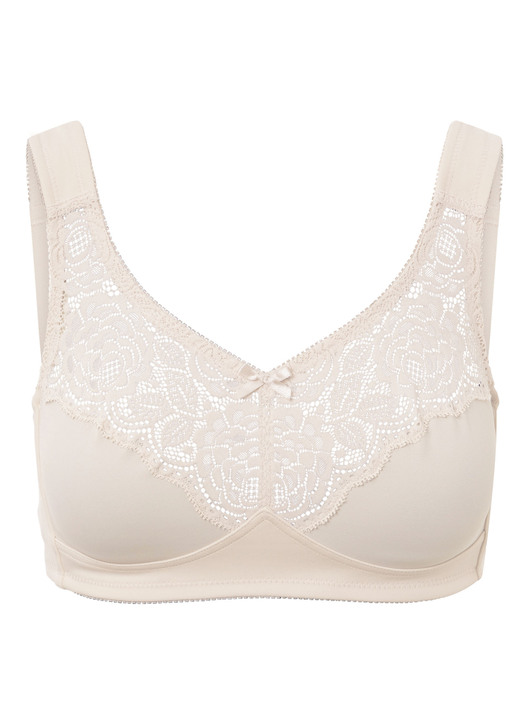 Soft-BH - Zweierpack Susa BH mit hübscher Elastikspitze, in Größe 075 bis 105, in Cup E, in Farbe 1X WEISS, 1X PUDER Ansicht 5