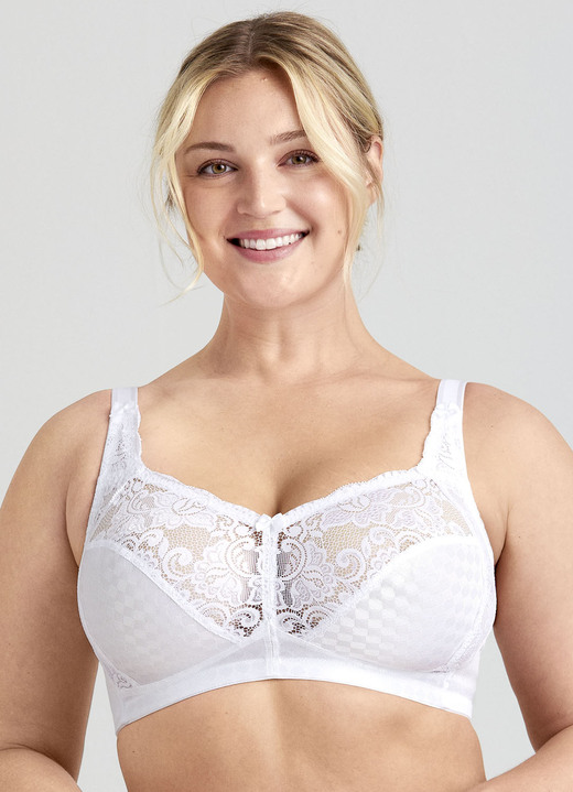 Soft-BH - Miss Mary BH mit elastischen Spitzeneinsätzen, in Größe 080 bis 110, in Cup B, in Farbe WEISS Ansicht 1