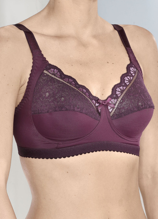 Soft-BH - Laurina Zweierpack BH mit farbharmonischer Elastikspitze, in Größe 075 bis 105, in Cup B, in Farbe 1X BORDEAUX, 1X PUDER Ansicht 1