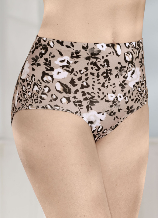 Slips - Laurina Viererpack Slips mit hübschem Druckdessin, in Größe 038 bis 056, in Farbe CAPPUCCINO-SCHWARZ-WEISS