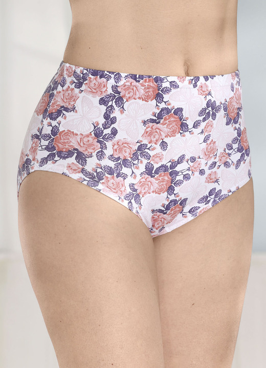 Slips - Fünferpack Slips mit Gummizug im Bund, in Größe 038 bis 056, in Farbe 3X WEISS-MARINE-ROSA BEDRUCKT, 2X MARINE Ansicht 1