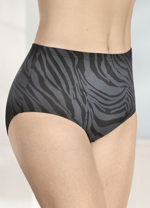 Slips - brio lingerie Viererpack Slips mit Druckdessin, in Größe 038 bis 056, in Farbe SCHWARZ-GRAFIT BEDRUCKT Ansicht 2