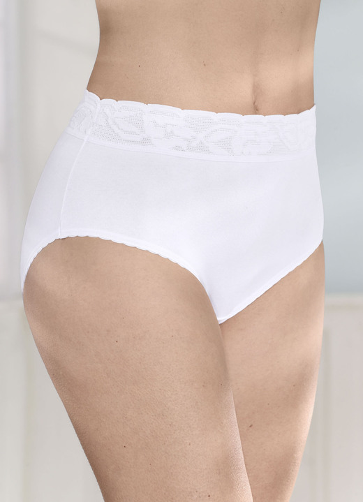 Slips - Fünferpack Slips mit Elastikspitzenbund, in Größe 038 bis 052, in Farbe WEISS Ansicht 1