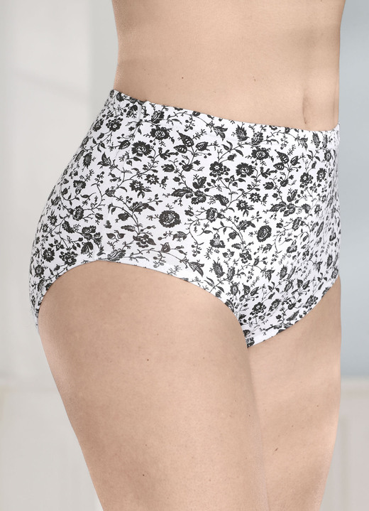 Slips - Fünferpack Slips mit Gummizug im Bund, in Größe 038 bis 056, in Farbe 3X WEISS-SCHWARZ, 2X SCHWARZ-SILBERGRAU Ansicht 2