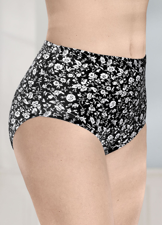 Slips - Fünferpack Slips mit Gummizug im Bund, in Größe 038 bis 056, in Farbe 3X WEISS-SCHWARZ, 2X SCHWARZ-SILBERGRAU Ansicht 4