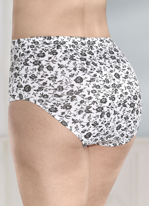 Slips - Fünferpack Slips mit Gummizug im Bund, in Größe 038 bis 056, in Farbe 3X WEISS-SCHWARZ, 2X SCHWARZ-SILBERGRAU Ansicht 1