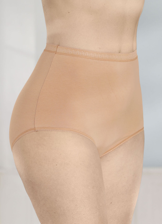 Slips - Fünferpack Slips mit dekorativem Elastikbund, in Größe 040 bis 056, in Farbe BEIGE Ansicht 1