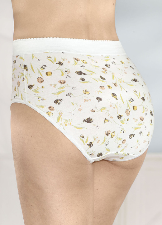 Slips - Viererpack Formslips mit verstärkter Bauchpartie, in Größe 038 bis 056, in Farbe 2X ECRU MIT MOTIV, 2X ECRU-GELB-GRÜN BEDRUCKT Ansicht 4