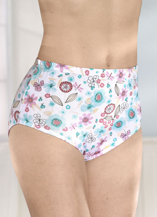 Slips - Viererpack Slips mit Gummizug im Bund, in Größe 038 bis 056, in Farbe WEISS-TÜRKIS-BUNT Ansicht 2