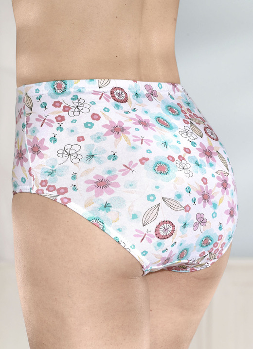 Slips - Viererpack Slips mit Gummizug im Bund, in Größe 038 bis 056, in Farbe WEISS-TÜRKIS-BUNT Ansicht 1