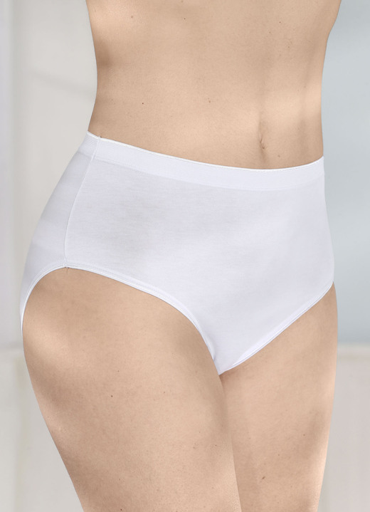 Slips - brio lingerie Fünferpack Slips mit glänzenden Abschlüssen, in Größe 038 bis 050, in Farbe WEISS Ansicht 1