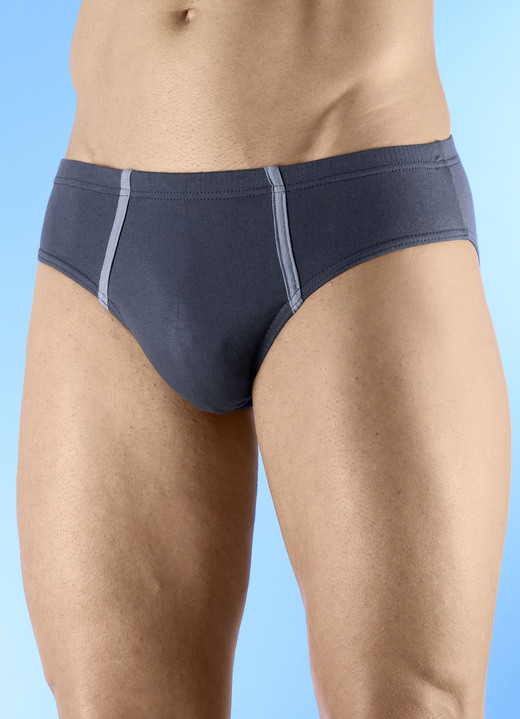 Slips & Unterhosen - Sechserpack Slips mit Kontrastpaspeln, in Größe 004 bis 010, in Farbe 2X RAUCHBLAU, 2X BORDEAUX, 2X SCHWARZ Ansicht 1