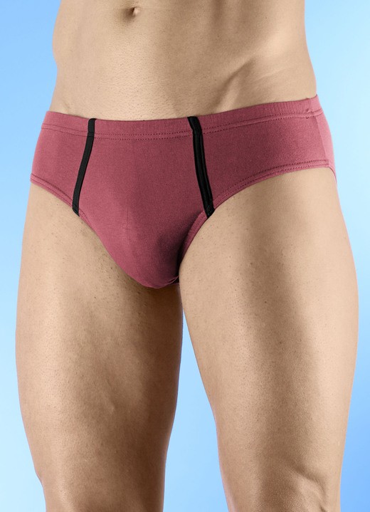 Slips & Unterhosen - Sechserpack Slips mit Kontrastpaspeln, in Größe 004 bis 010, in Farbe 2X RAUCHBLAU, 2X BORDEAUX, 2X SCHWARZ Ansicht 2