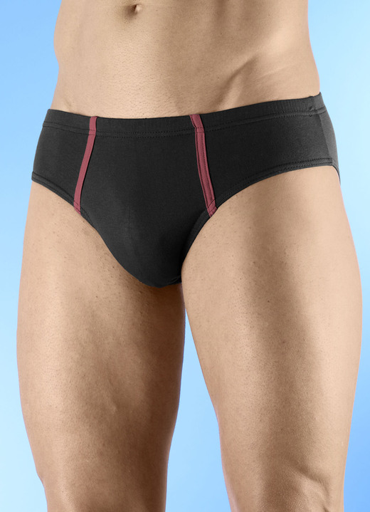 Slips & Unterhosen - Sechserpack Slips mit Kontrastpaspeln, in Größe 004 bis 010, in Farbe 2X RAUCHBLAU, 2X BORDEAUX, 2X SCHWARZ Ansicht 3