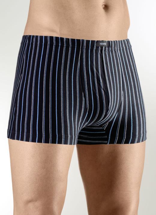 Pants & Boxershorts - Viererpack Pants mit Dehnbund, in Größe 3XL (9) bis XXL (8), in Farbe 1X SCHWARZ-BLAU-WEISS, 1X UNI SCHWARZ, 1X MARINE-ROT-WEISS, 1X UNI MARINE Ansicht 1