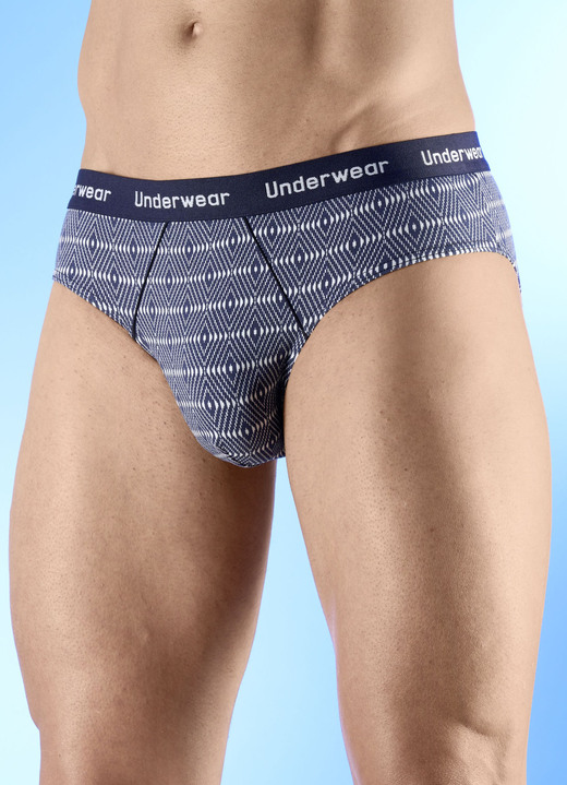 Slips & Unterhosen - Viererpack Slips mit Elastikbund, in Größe 004 bis 010, in Farbe 2X NAVY-WEISS, 2X UNI NAVY