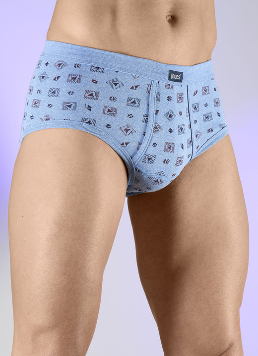 Slips & Unterhosen - Dreierpack Slips mit Alloverdessin, in Größe 005 bis 014, in Farbe 3X JEANSBLAU MELIERT-BUNT