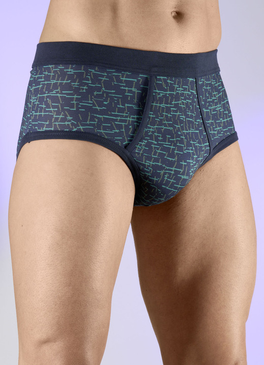 Slips & Unterhosen - Viererpack Slips mit Eingriff, in Größe 005 bis 014, in Farbe 2X MARINE-SMARAGD-KHAKI, 2X UNI MARINE