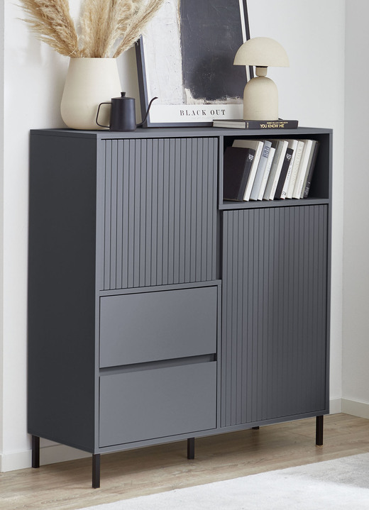 Vitrinen - Highboard mit aufwendiger Rillenfront, in Farbe KASCHMIR Ansicht 3