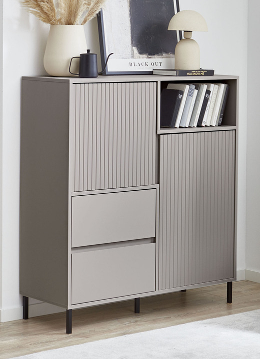 Vitrinen - Highboard mit aufwendiger Rillenfront, in Farbe KASCHMIR Ansicht 1