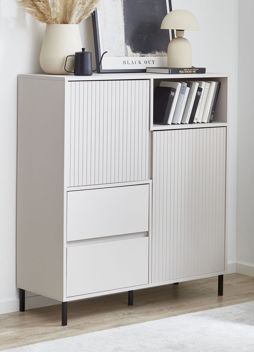 Vitrinen - Highboard mit aufwendiger Rillenfront, in Farbe KASCHMIR Ansicht 2