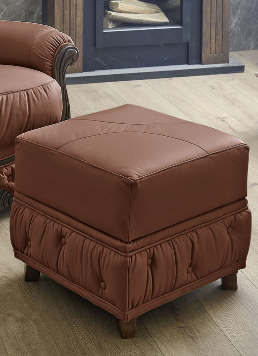 Polstergruppen - Polstermöbel aus Massivholz mit echtem Leder-Bezug, in Farbe CREME, in Ausführung Polstergruppe, 2-teilig (1 Dreisitzer, 1 Sessel) Ansicht 15